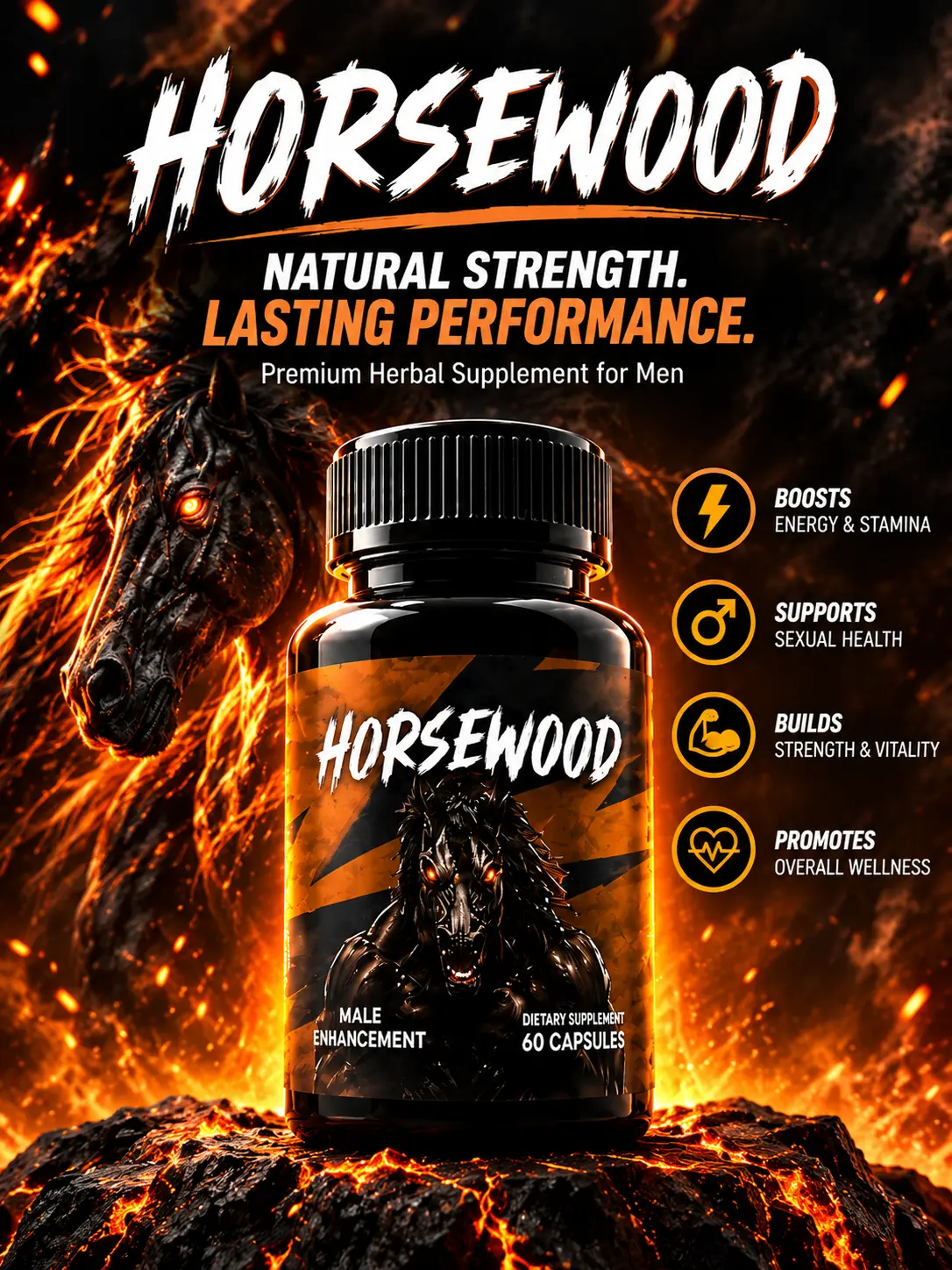 HorseWood natural male vitality supplement bottle